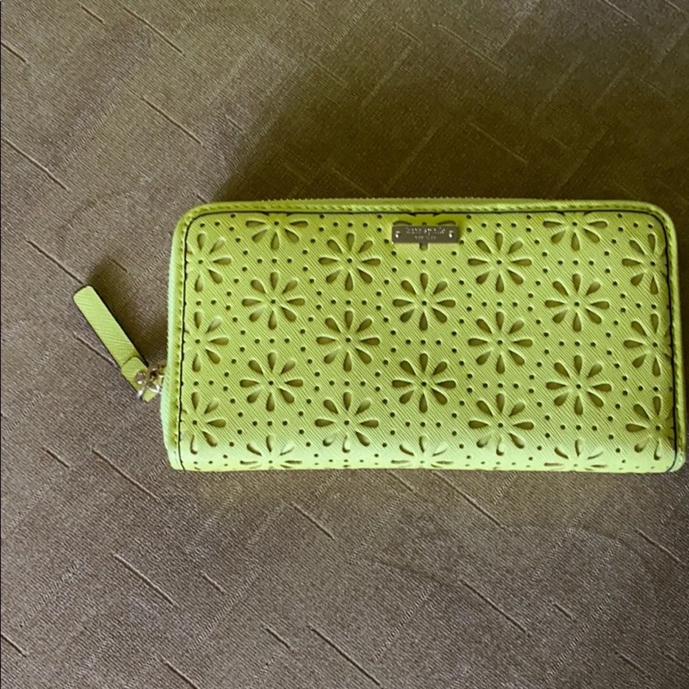 kate spade lime green laser-cut tote with matching wallet
